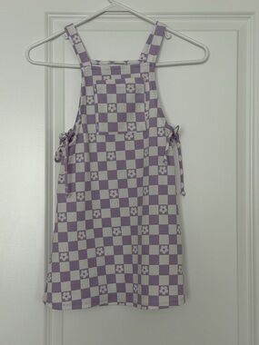 Jenna & Jessie Girls Purple Checkered Floral Overall Dress Size 7